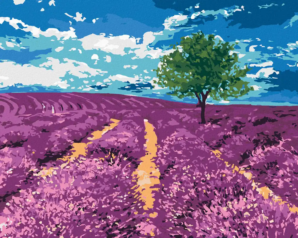Diamond painting – LAVENDELFELD MIT EINEM BAUM Kostenloser Versand