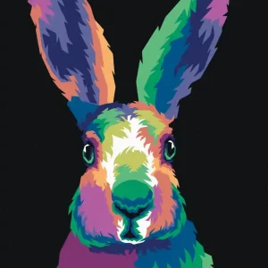 Handgefertigt Diamond painting - POP-ART-KANINCHEN AUF SCHWARZEM HINTERGRUND