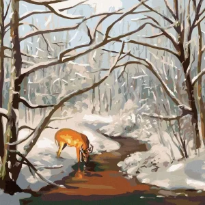 Neu Diamond painting - REH IM WALD UND FLUSS IM WINTER (D. RUSTY RUST)