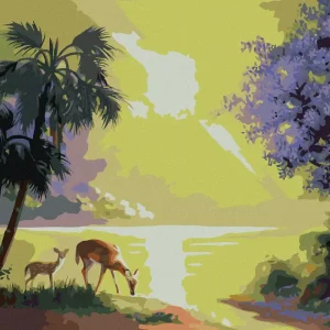 Ab Werk Diamond painting - RICKE MIT KITZ, PALMEN UND SONNE (D. RUSTY RUST)