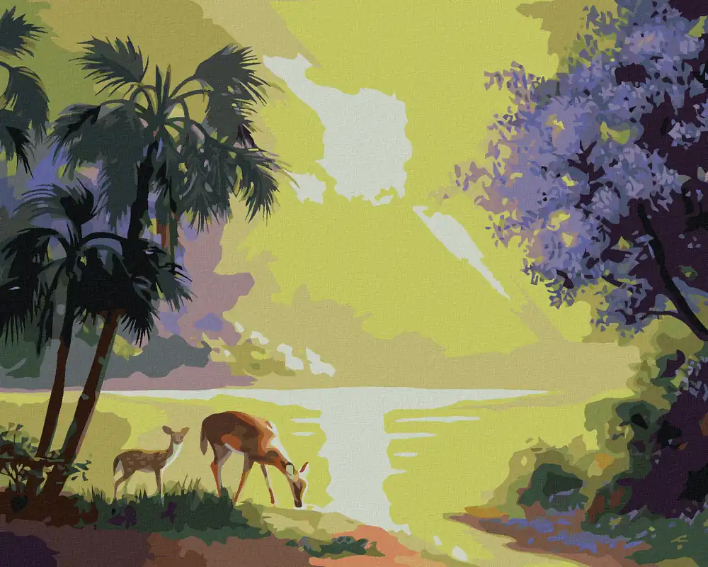 Ab Werk Diamond painting – RICKE MIT KITZ, PALMEN UND SONNE (D. RUSTY RUST)