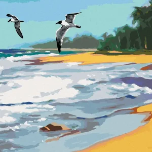 Markenware Diamond painting - VÖGEL, DIE ÜBER DEN STRAND FLIEGEN (D. RUSTY RUST)