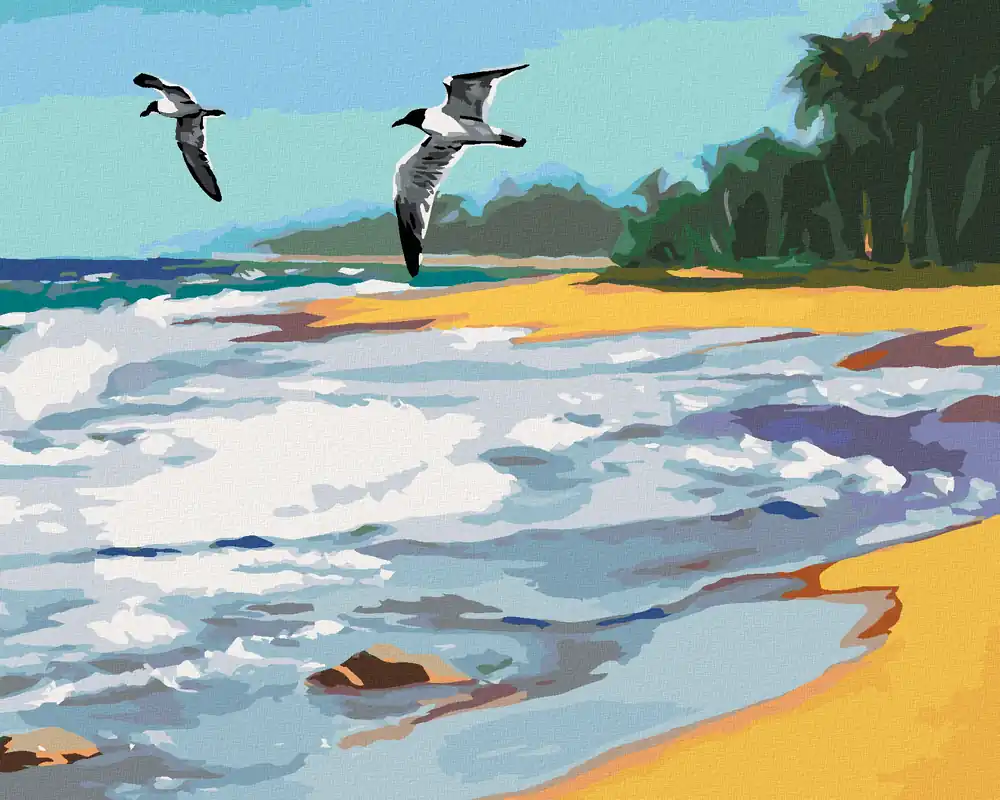 Markenware Diamond painting – VÖGEL, DIE ÜBER DEN STRAND FLIEGEN (D. RUSTY RUST)