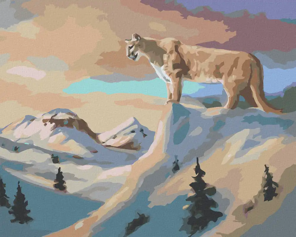Diamond painting – PUMA AUF DEM FELSEN UND SCHNEEBEDECKTE BERGE (D. RUSTY RUST) Günstig