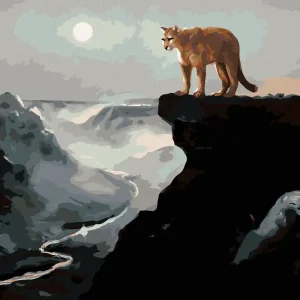 Diamond painting - PUMA AUF DEM FELSEN, FLUSS IM TAL UND MOND (D. RUSTY RUST) Sofort Bestellen