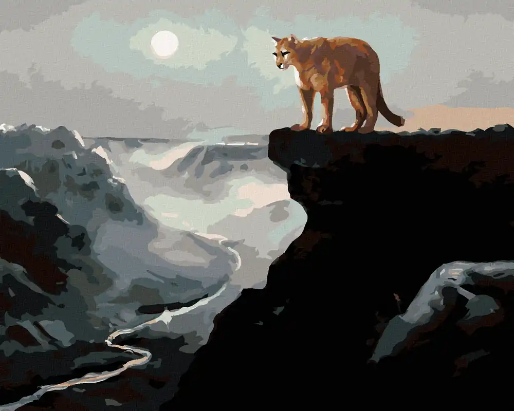 Diamond painting – PUMA AUF DEM FELSEN, FLUSS IM TAL UND MOND (D. RUSTY RUST) Sofort Bestellen