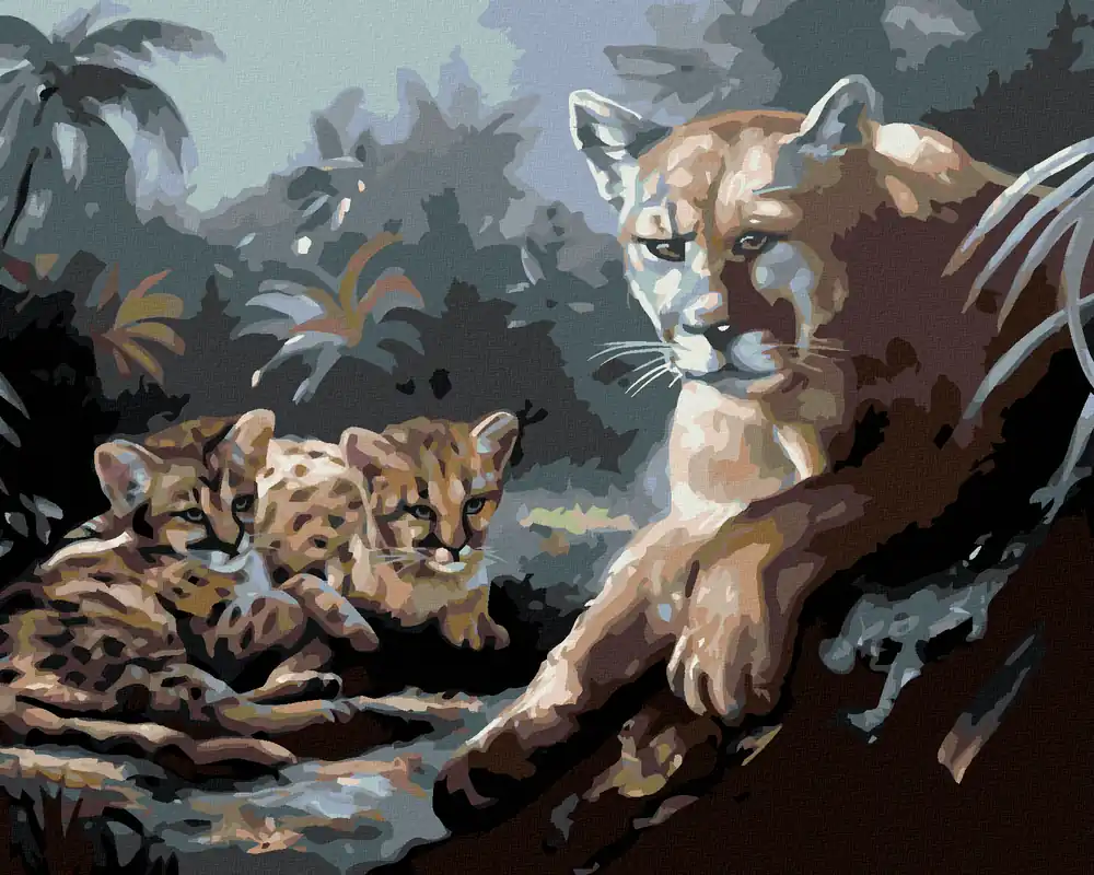 Kostenfreie Lieferung Diamond painting – PUMA MIT JUNGEN (D. RUSTY RUST)
