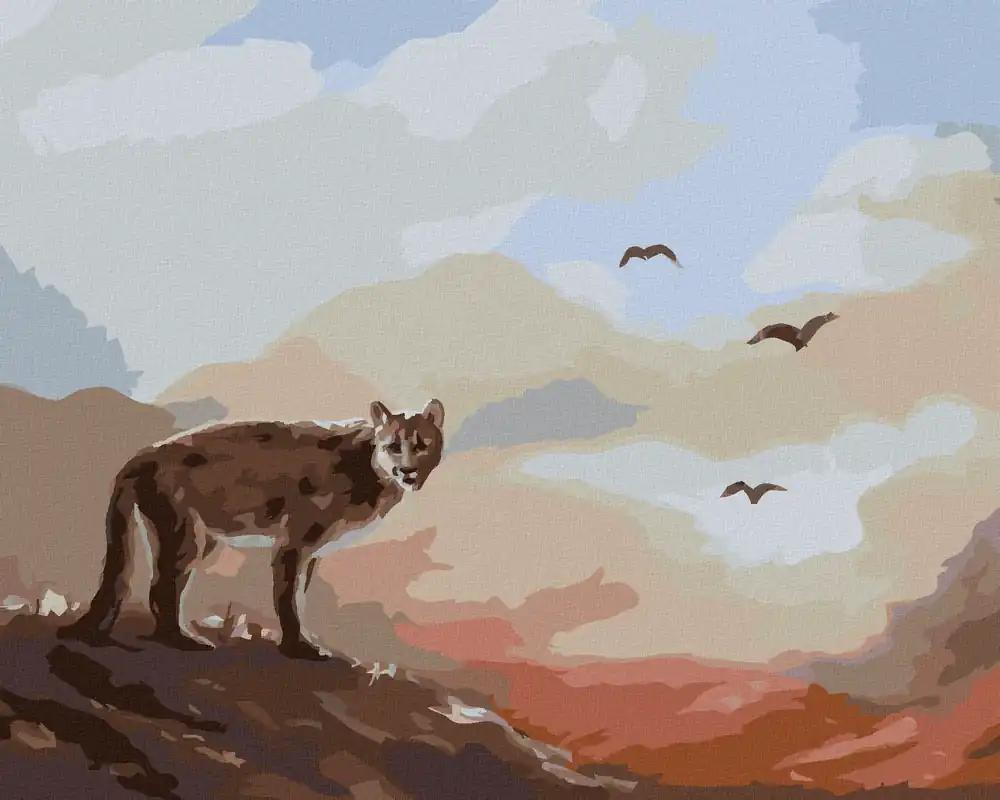 Echt Diamond painting – PUMA, VÖGEL UND SONNENUNTERGANG (D. RUSTY RUST)