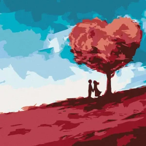 Diamond painting - KUSS UNTER EINEM HERZFÖRMIGEN BAUM Nur Für Kurze Zeit