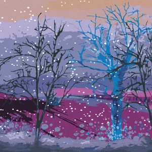 Diamond painting - MORGENDLICHER SCHNEEFALL, DER AUF DIE BÄUME DES WALDES FÄLLT Hochwertig