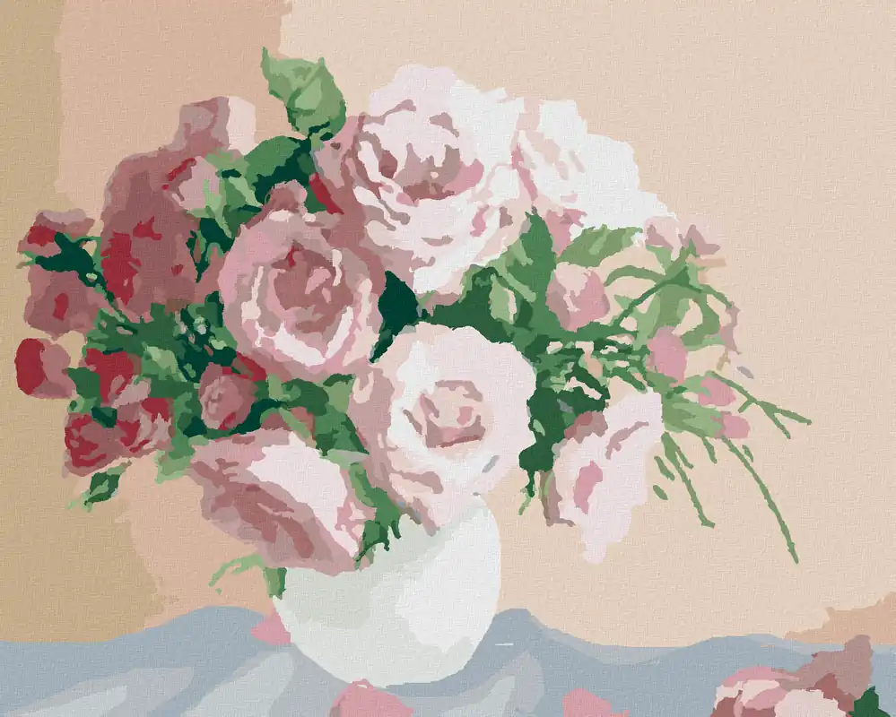 Handgefertigt Diamond painting – ROSEN AUF ROSA HINTERGRUND