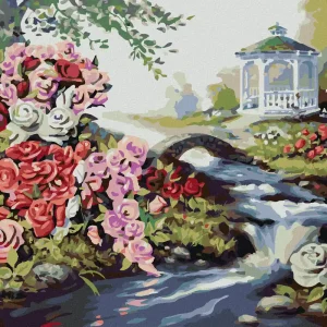 Exklusiv Diamond painting - ROSE AM BACH UND EIN PAVILLON (D. RUSTY RUST)