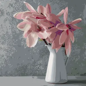 Direkt Vom Hersteller Diamond painting - ROSA MAGNOLIEN IN WEISSER KERAMIKVASE