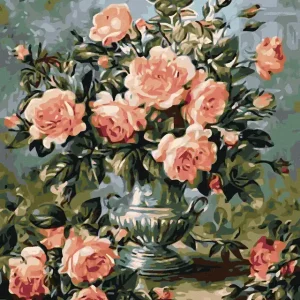 Kostenloser Versand Diamond painting - ROSA ROSE IN EINER SILBERNEN VASE