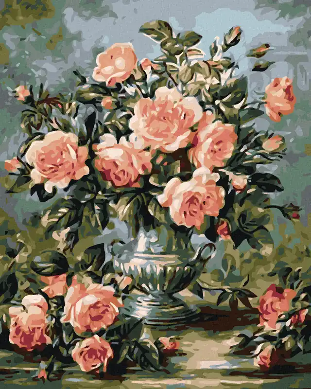 Kostenloser Versand Diamond painting – ROSA ROSE IN EINER SILBERNEN VASE