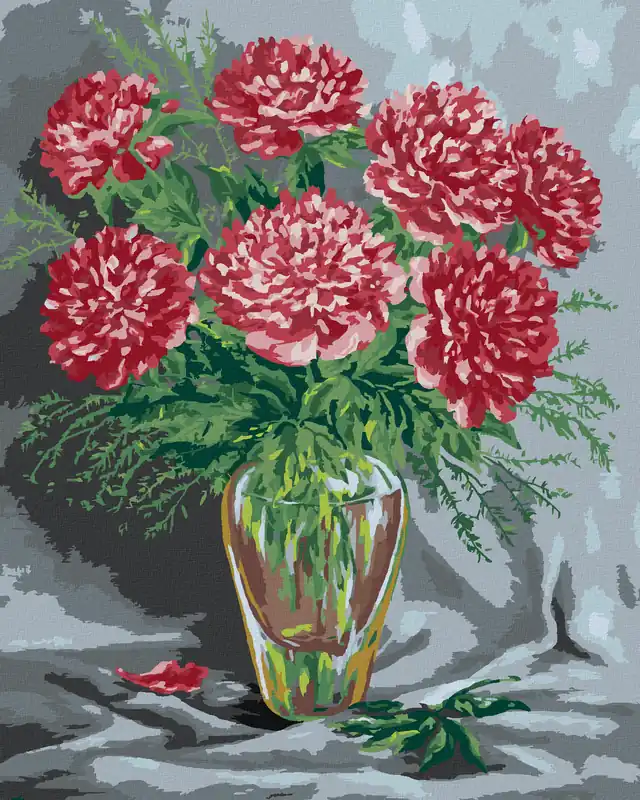 Diamond painting – ROSA PFINGSTROSEN IN EINER GLASVASE Handgefertigt