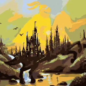 Diamond painting - RITTER ZU PFERD, SCHLOSS UND SONNENUNTERGANG (D. RUSTY RUST) Jetzt Zugreifen