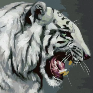 Highlight Diamond painting - BRÜLLENDER WEISSER TIGER PORTRÄT (D. RUSTY RUST)