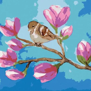 Diamond painting - SITZENDER SPATZ AUF DEM ZWEIG MIT MAGNOLIENBLÜTEN Versand Am Gleichen Tag