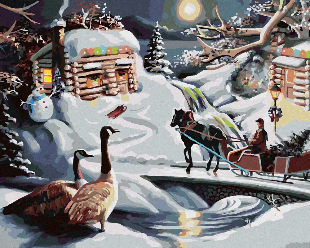 Knallerangebot Diamond painting – WEIHNACHTSMANN, SCHNEEMANN, SCHLITTEN UND ENTEN IM WINTER (D. RUSTY RUST)