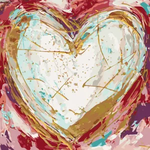 Diamond painting - WEISSES HERZ AUF FARBIGEM HINTERGRUND (HALEY BUSH) Markenprodukt