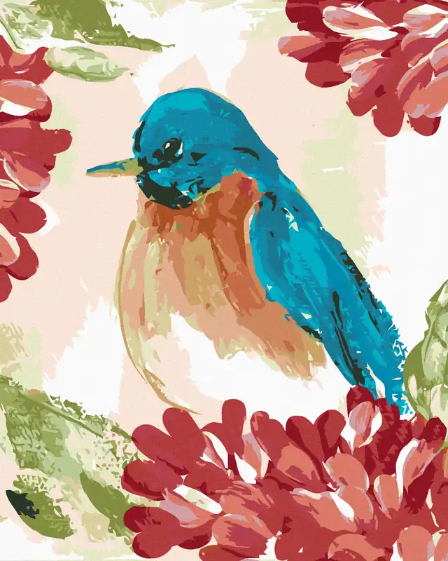 Gleich Bestellen Diamond painting – BLAUER VOGEL IN BLUMEN (HALEY BUSCH)