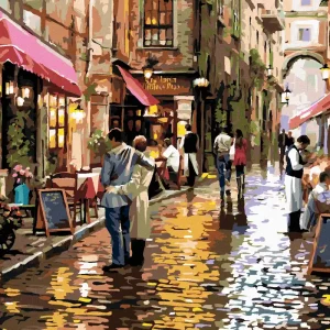 Diamond painting - PÄRCHEN IN EINEM CAFE (RICHARD MACNEIL) Kostenloser Versand