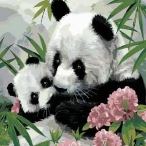 Diamond painting - PANDA MIT JUNGEM UND ROSA BLUMEN (HOWARD ROBINSON) Preiswert