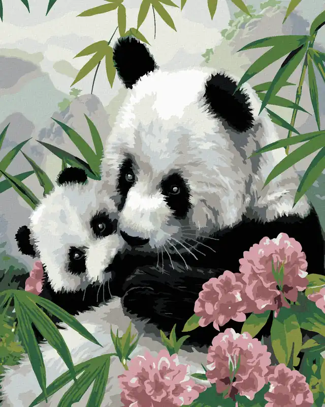 Diamond painting – PANDA MIT JUNGEM UND ROSA BLUMEN (HOWARD ROBINSON) Preiswert