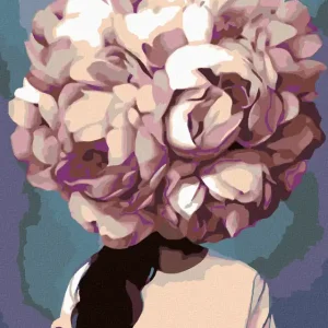 Mengenrabatt Diamond painting - FRAU MIT DEM KOPF IN EINER BLUME - ROSA