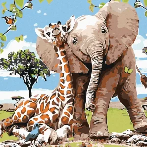 Diamond painting - GIRAFFE UND EIN KLEINER ELEFANT Nur Heute