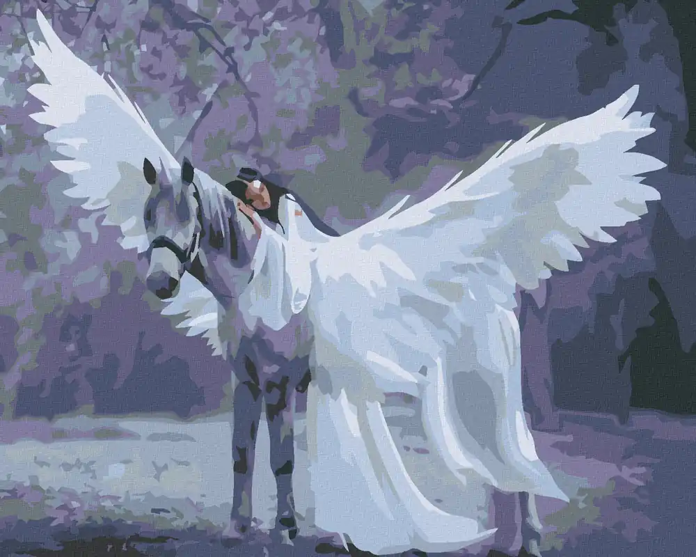 Diamond painting – ENGEL AUF EINEM EINHORN Kostenloser Rückversand