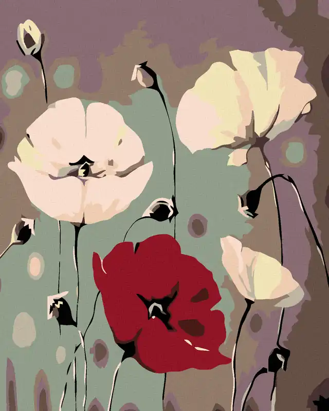 Diamond painting – WEIßER SCHLAFMOHN MIT EINEM ROTEN Kostenloser Rückversand