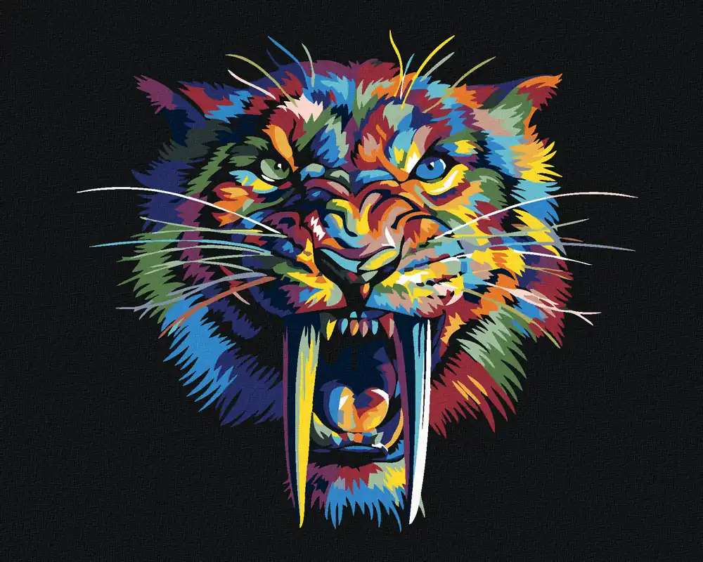 Diamond painting – FARBIGER SÄBELZAHNTIGER TIGER Nur Für Kurze Zeit