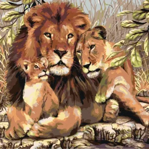 Sofort Bestellen Diamond painting - LÖWE MIT LÖWIN UND LÖWENJUNGEN