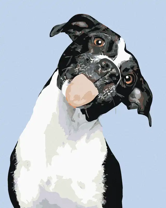 Nur Heute Diamond painting – SCHWARZWEIßER HUND MIT HERAUSGESTRECKTER ZUNGE