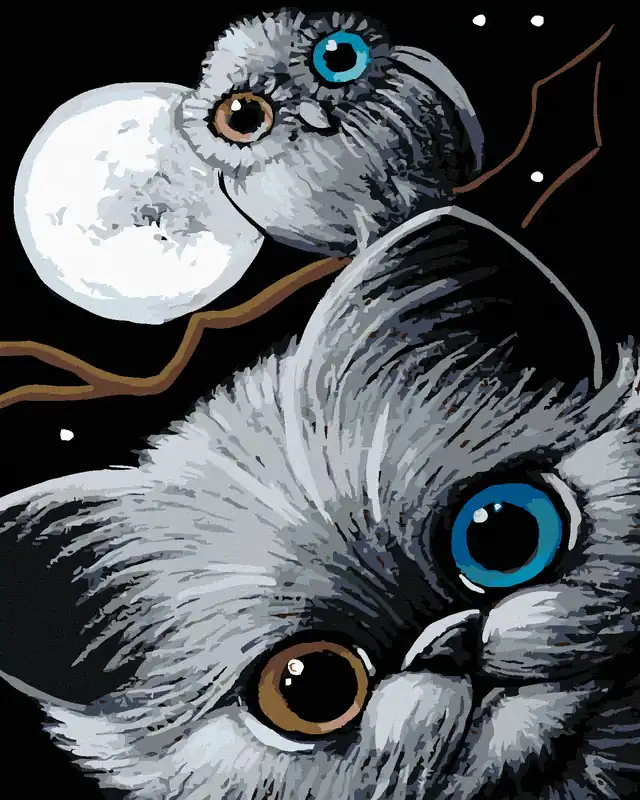 Schneller Versand Diamond painting – KÄTZCHEN, EULE UND MOND