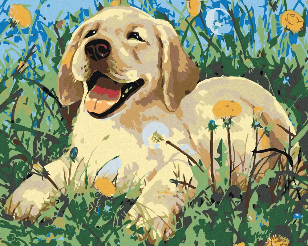 Diamond painting – HUNDEWELPE IM LÖWENZAHN Bestpreis