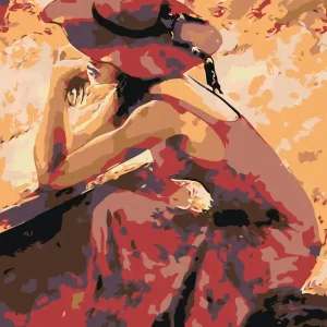 Diamond painting - SCHÖNE VERTRÄUMTE FRAU IN ROT Top-Qualität