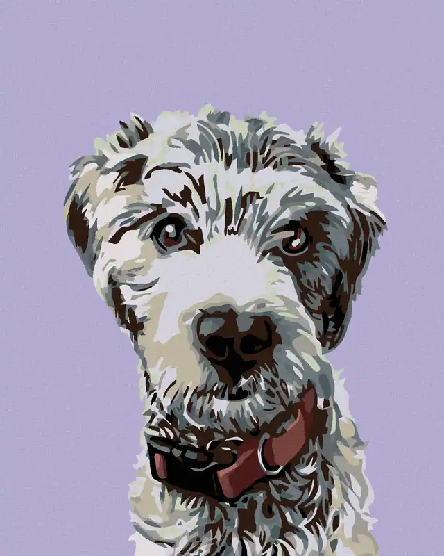 Begrenztes Angebot Diamond painting – HAARIGER HUND MIT ROTEM HALSBAND