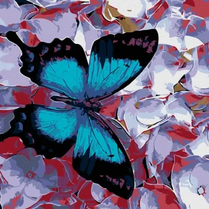 Limited Edition Diamond painting - BLAUER SCHMETTERLING UND BLÜMCHEN