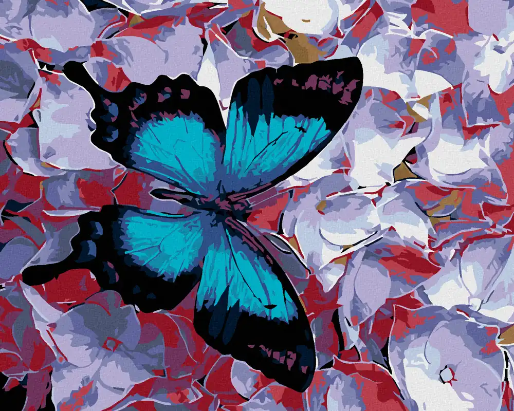 Limited Edition Diamond painting – BLAUER SCHMETTERLING UND BLÜMCHEN