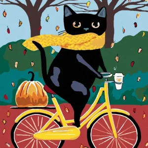 Garantierte Lieferung Diamond painting - SCHWARZE KATZE UND GELBES FAHRRAD