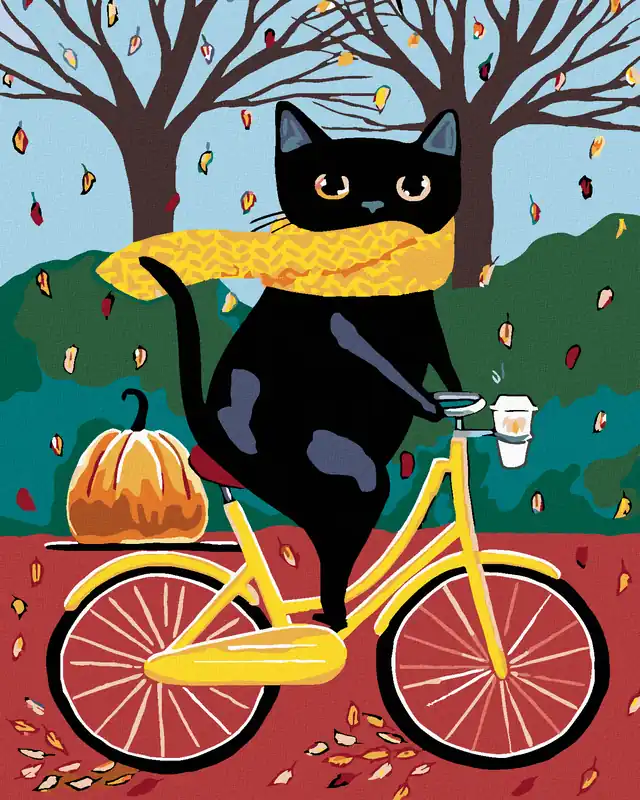 Garantierte Lieferung Diamond painting – SCHWARZE KATZE UND GELBES FAHRRAD