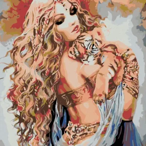 Diamond painting - SCHÖNE FRAU UND JUNGES VOM TIGER Handgefertigt