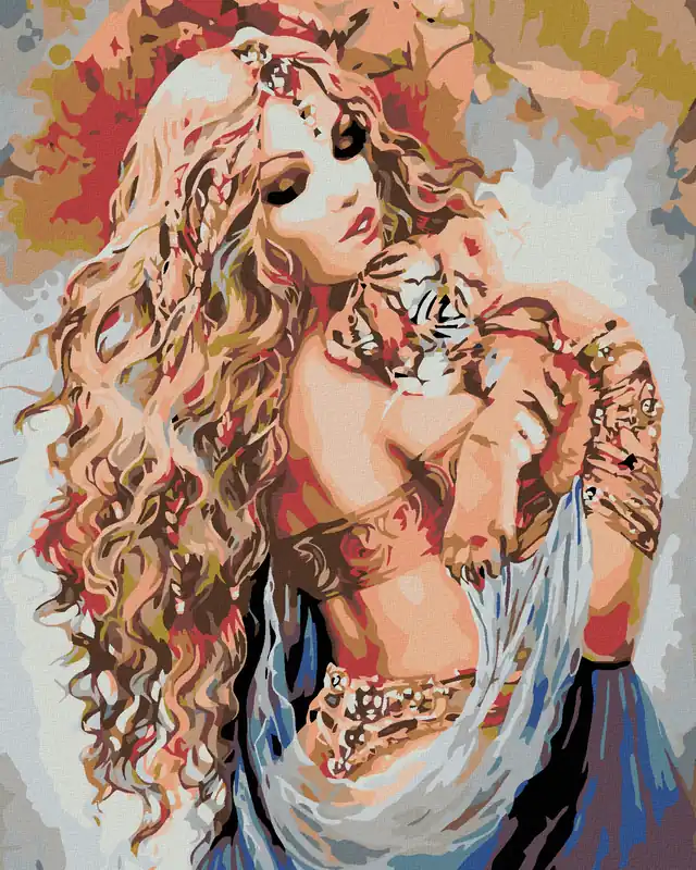 Diamond painting – SCHÖNE FRAU UND JUNGES VOM TIGER Handgefertigt