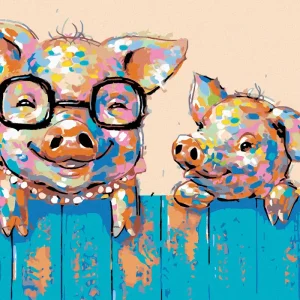 Direktkauf Diamond painting - SCHWEINCHEN MIT BRILLE UND FERKEL