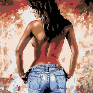 Diamond painting - HALBNACKTE FRAU MIT JEANS Bestseller