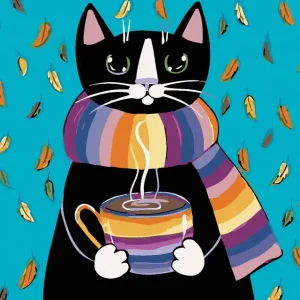 Diamond painting - KÄTZCHEN MIT GESTREIFTEM SCHAL Weltweiter Versand