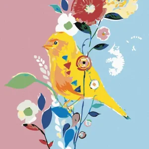 Diamond painting - GELBES VÖGLEIN MIT BLUMEN Sale